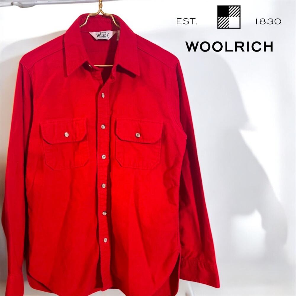 Woolrich Red Vintage Button Down 100%‎ Cotton Size M Medium Mens Long Sleeve